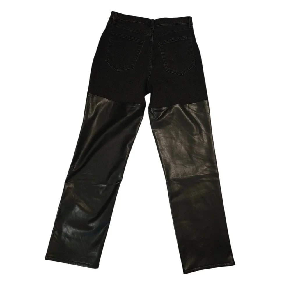 Abercrombie & Fitch 29/8 Black Jeans 90s Straight Ultra High Rise Faux Leather - Picture 8 of 9